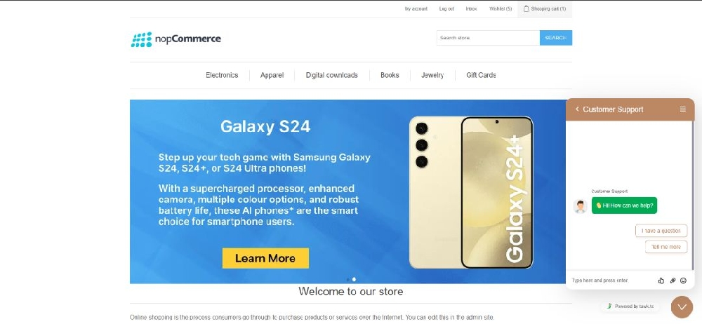 tawk. to live chat in nopcommerce store pages